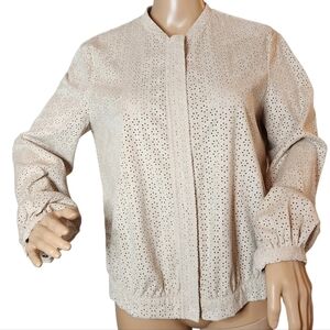 Zara beige faux suede floral cutout zip up jacket. Women's size Large.